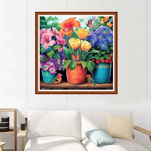 Image of Joyhoor Stamped Cross Stitch Kits for Beginners Needlepoint Kits for Adults Embroidery Kits 11CT Counted Cross Stitch Kits Printed Embroidery Pattern- A Corner of the Garden 18x18 inchs