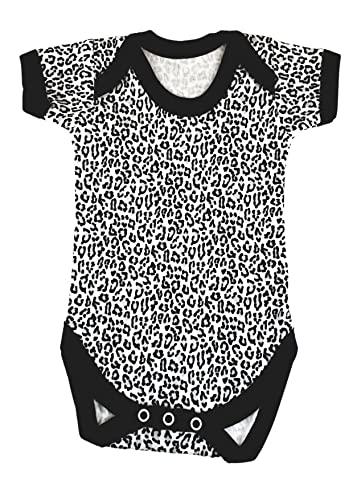 Baby Moo's Leopard Print Baby Grow | Gilet unisex in bianco e nero con stampa animalier - Cool Alternative New Baby Gifts UK, bianco, 6 mesi
