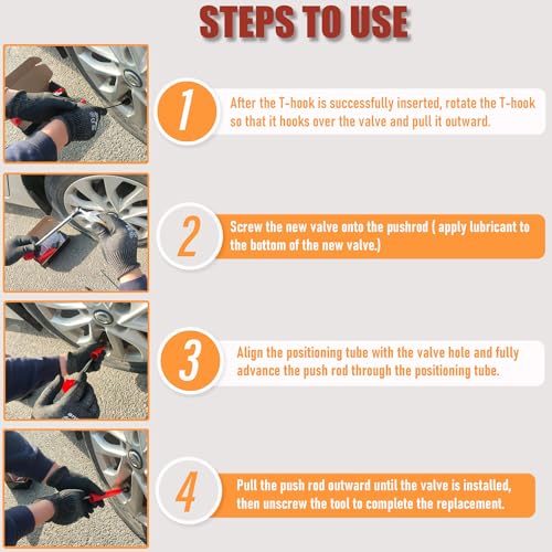 Image of Tire Valve Stem Quick Replacement Tool Kit（51025）, Valve Stem Installation Tool for Cars, Trucks,ATVs,etc. with 4PCS TR413 Valve Stems.