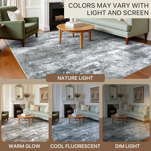 Image of BEIMO Area Rugs 8x10 for Living Room Bedroom, Modern Abstract Machine Washable Rug, Large Soft Low Pile Floor Carpet with Non Slip Backing for Dining Room, Silver Grey