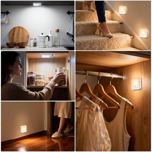 daphomeu 6 Stück Wiederaufladbare Nachtlichter mit Bewegungsmelder, 3 Lichtfarben + Dimmbar, Kabellose LED Treppenlichter für Schlafzimmer… – Ansicht 5