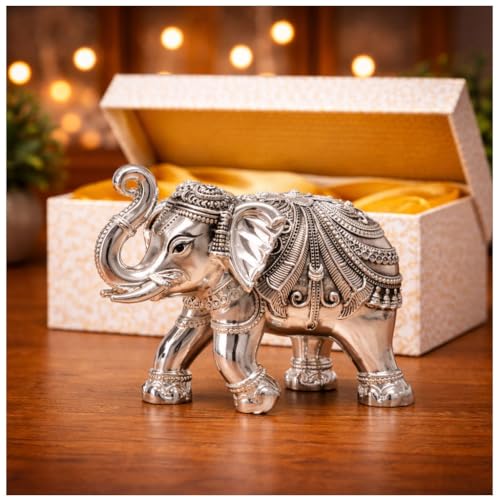 HIRANYA Crafts Pure Silver Plated Elephant Statue 1.5 inch