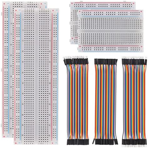 AUKENIEN Breadboard Dupont Wire Kit 2pcs 400 Tie-point 2pcs 830 Tie-Point Solderless Breadboards and 40pin Female to Female Male to Female Male to Male Cable Jumper Wires for Arduino Raspberry Pi 2/3