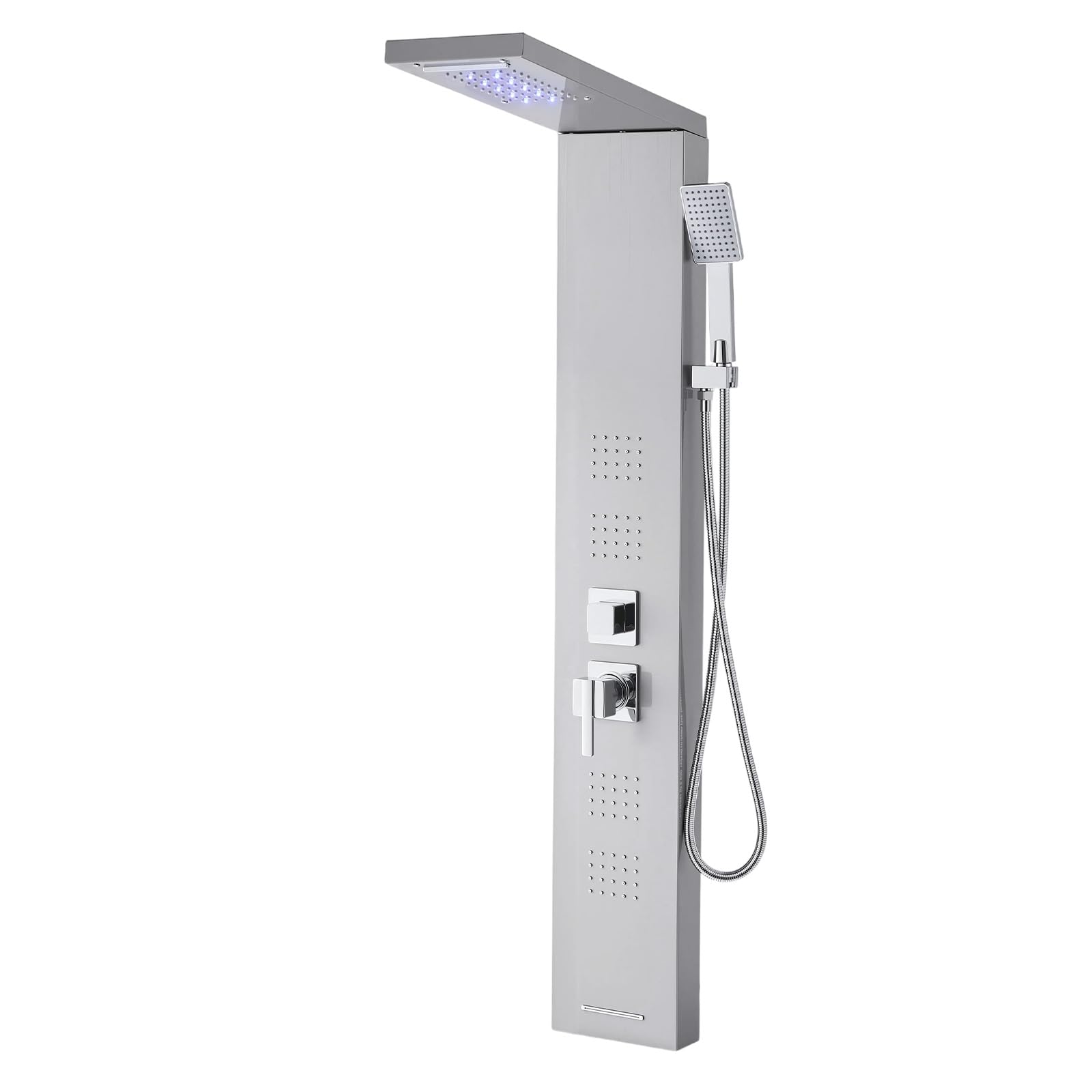 VEVOR Pannello Doccia a Torre con Soffione a Cascata LED, Colonna Doccia in Acciaio Inox Spazzolato 1345 mm, Rubinetto 5 Funzioni con Doccetta e Beccuccio per Vasca