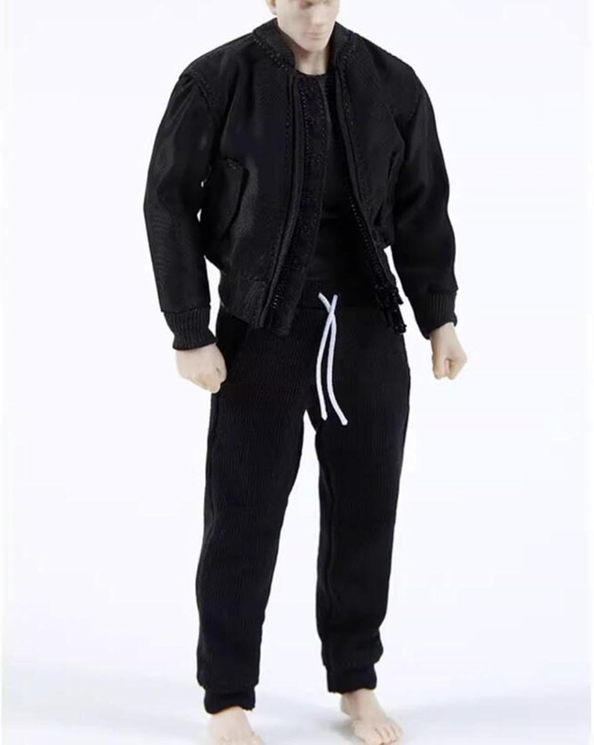 Miniature Figure Outfit 1/12 Scale Male Action Figure Doll Clothes Outfit Shirt Pants Jacket Cloth Material Easy to Dress Suitable for DIY Collection, Black