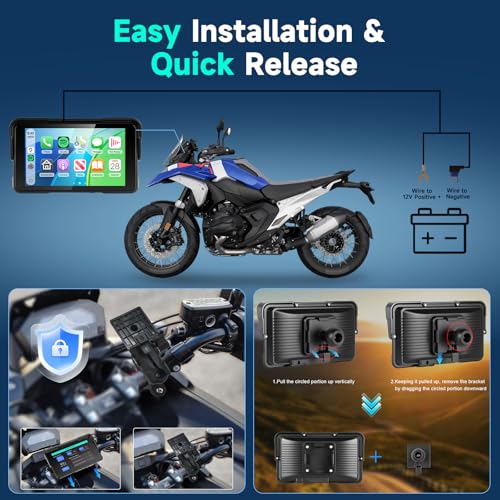 Image of 5 Inch Motorcycle CarPlay Screen with TPMS Sensors, Wireless Android Auto, Handlebar Control Power Cable, IP68 Waterproof Portable Motorcycle GPS Display