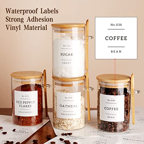 Image of CZZGSM Glass Jar with Bamboo Lid and Spoon - 4 Pcs 17 oz Sugar Container with 132 Food Pantry Labels - Glass Containers with Wooden Lids Hold Coffee, Tea, Candy