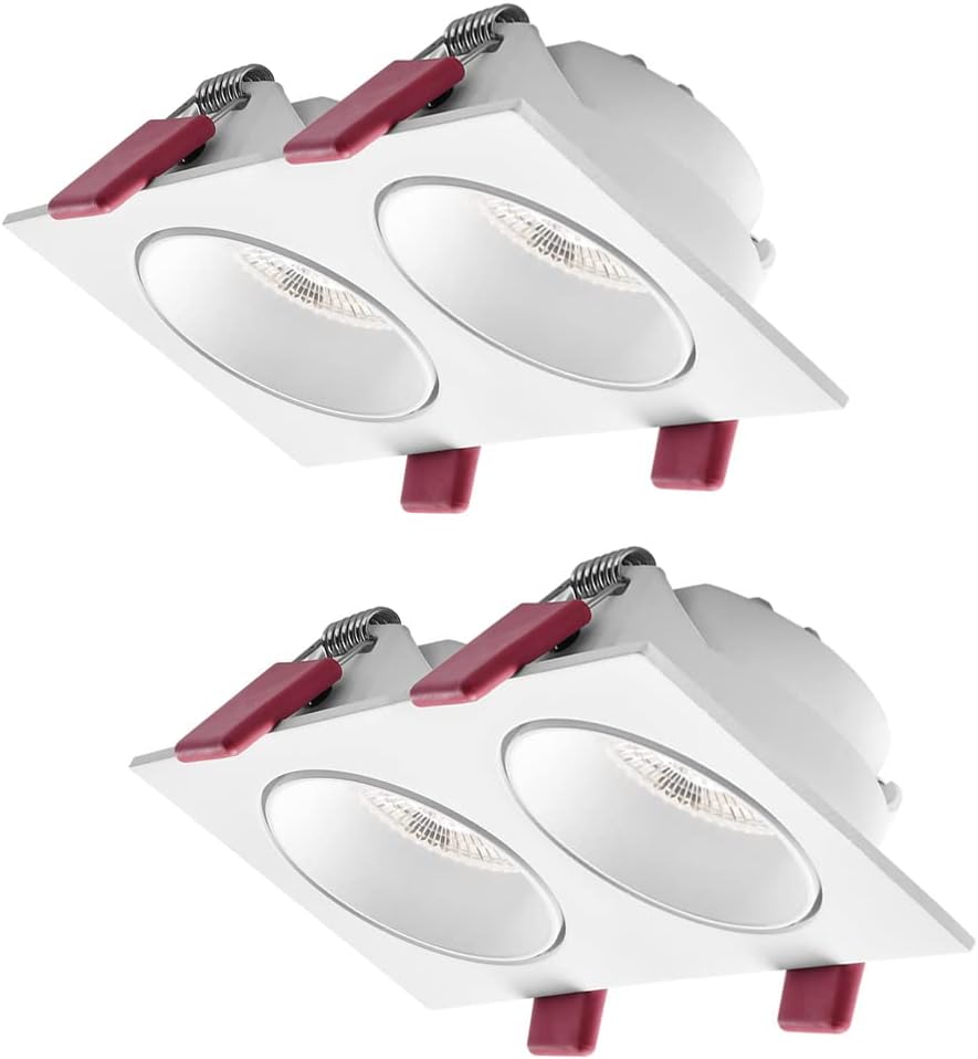 LED Recessed Spotlights,COB Rectangle Ceiling Recessed Downlight,CRI90+ 14W Anti-Glare 25° Tilt Adjustable Angle Living Room,Bedroom Ceiling Lighting(2-Pack)