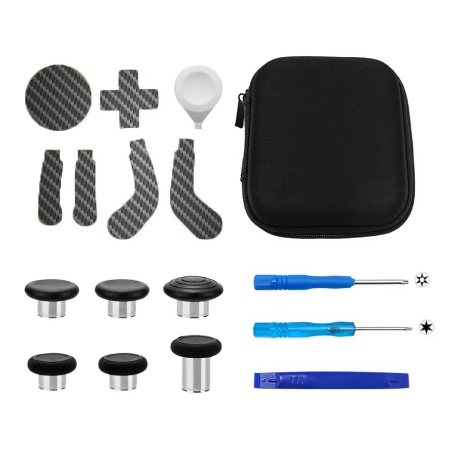 Carbon Pattern Metal Thumbstick 17 in 1 for X-box One Elite Series 2 Controller Magnetic Buttons Joystick Kit (Chrome)