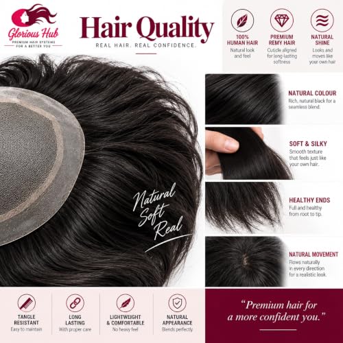 Image of Premium Australian Silk Base Hair Patch for Men | 2-Layer Design with 0.03mm Transparent Front | 100% Remy Human Hair Wig | Natural-Looking Non-Surgical Toupee | (Black, 8x5)