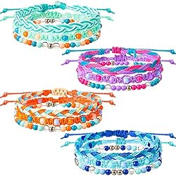 Pulseras Aesthetic Mujer Belugsin 12 Piezas Pulseras De Amistad Pulseras Tejidas Pulsera Ajustable Hechas a Mano Trenzadas Pulsera Pulsera de Cuerda Multicolor Pulsera para Accesorios Festivales y Playa