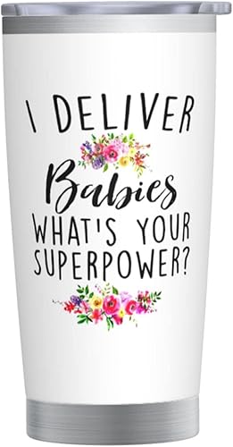 NVJUI JUFOPL Taza de café con texto en inglés "I Deliver Babies What's Your Superpower", vaso de acero inoxidable con tapa, taza de viaje aislada al