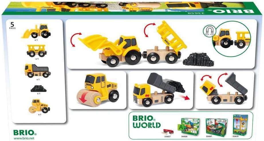BRIO Construction Vehicles - Premium Wooden Toy Train Set | Fun and Educational | Easy Magnetic Couplings | FSC Certified Wood | Ideal Christmas or Birthday Gift