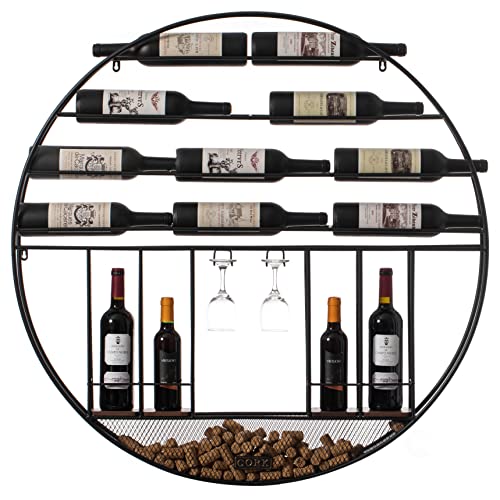 Vintage Decorative Modern Black Metal Round Wall Mounted Wine Display Rack