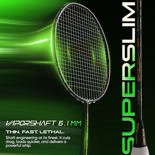 Image of Hundred Nitrix 70 Venom Badminton Racket with Full Cover|≤32 lbs | Head-Heavy Power | M46X Carbon | 6.1 mm Slim Shaft | Explosive Smashes & Control (Black /Green)