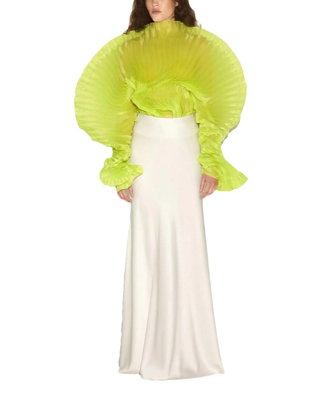 Womens Neon Blazer Top - Folded See-Through Puff Sleeve Couture Jacket