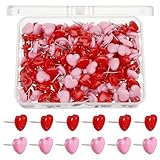 TIESOME 200 Pcs Heart Push Pins, Pink Push Pins for Corkboard & Bulletin Board, 0.47x0.43 Inch PP Plastic Thumb Tacks, Office, Home Decor (2 Colors: Pink & Red)