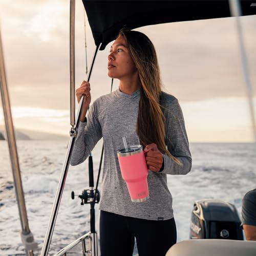 Image of YETI Rambler 35 oz Tumbler with Handle and Straw Lid, Travel Mug Water Tumbler, Vacuum Insulated Cup with Handle, Stainless Steel, Tropical Pink