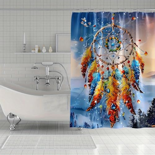 Rideau de douche attrape-rêves plumes 120x180cm