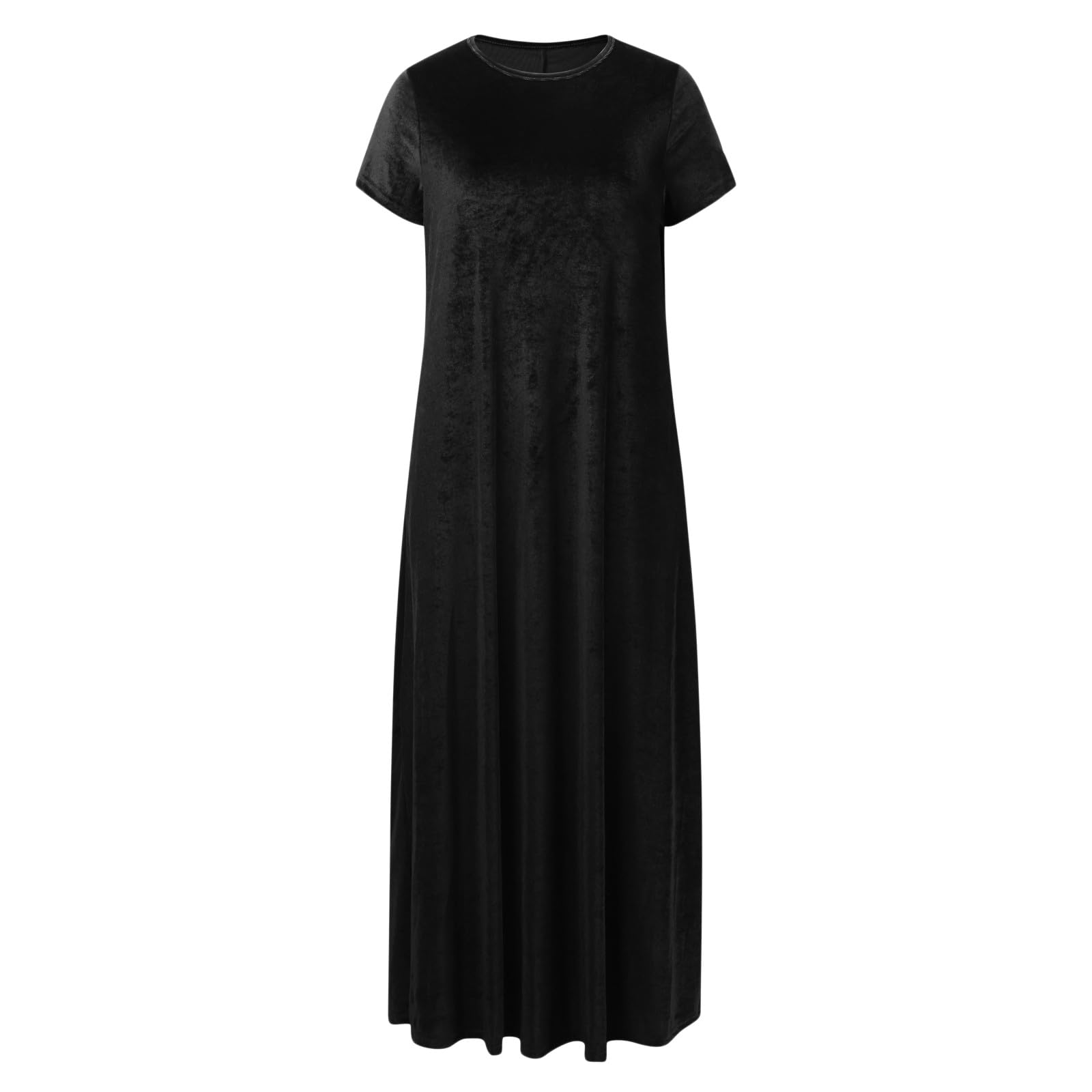 Generisch Vestido largo de terciopelo dorado con cuello redondo para mujeres elegantes delgadas