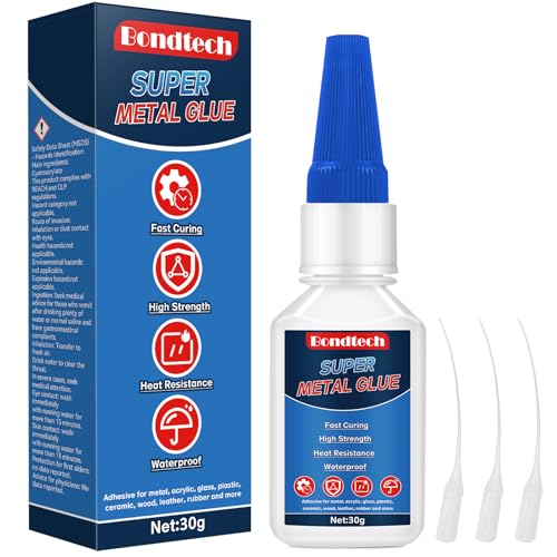 Metal Glue 30 g Clear Instant Glue for Metal Steel Zinc Aluminum and More Waterproof Heat-Resistant High Strength with Anti-Clog Cap (Clear Metal Glue)