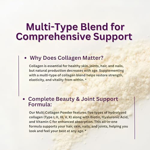 Image of Micro Ingredients Multi Collagen Peptides Powder, 1lb (41 Servings) - Hydrolyzed Type I,II,III,V,X with Biotin, Hyaluronic Acid, Vitamin C - Unflavored Collagen for Women & Men, Easy Dissolve