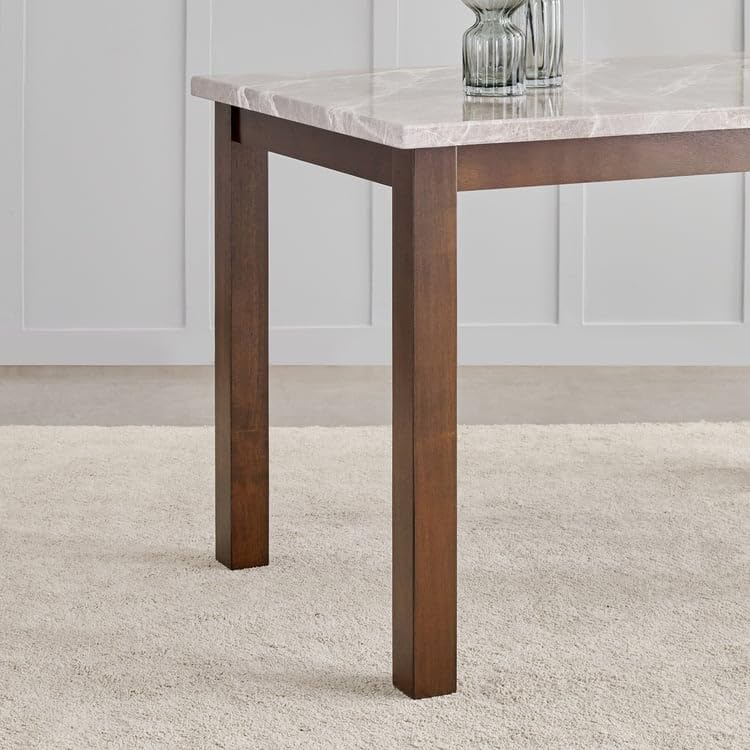 Image of Home Centre Harmony Sia Solid Wood Faux Marble Top 4-Seater Dining Table - Grey