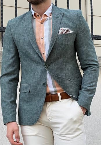 Men's Lightweight Linen Blazer Casual Summer Sport Coat with Two Buttons for Wedding Guest Jacket3