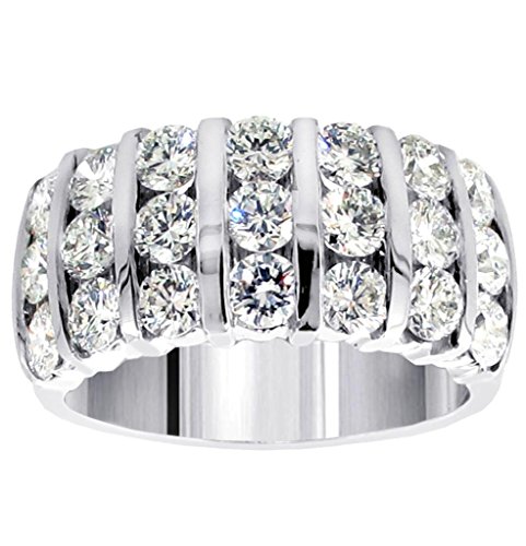VIP Jewelry Art 3.00 CT TW 7-Row Bars Channel Set Round Diamond Anniversary Ring in 14k White Gold - Size 5
