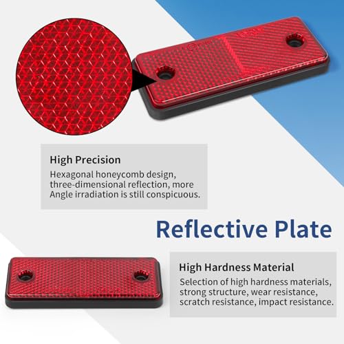 Image of 10 Pack Red Screw on Rectangular Reflectors for Mailbox, Motobikes, Trailers, Trucks, Boats, Suv's, RV's