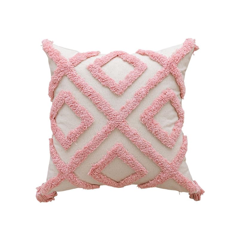 Nvzi Funda de almohada bordada estilo granja, diseño étnico bohemio con borlas, para sofá, mesita de noche, oficina, 17 x 17 pulgadas (03) b