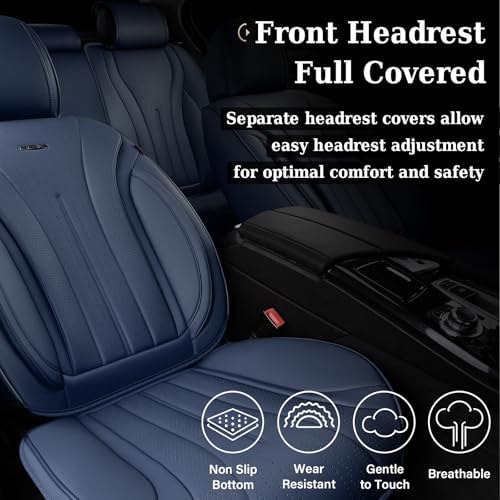 Image of Coverado Front Seat Covers, 2 PCS Leather Seat Cover for Cars, Automotive Seat Cover, Luxury Universal Car Seat Protector, Waterproof Front Seat Car Seat Cushion Fit for Most Sedan, SUV, Trucks (Navy)