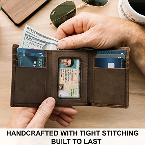Image of Top Grain Leather Trifold Wallet for Men | Ultra Strong Stitching | Handcrafted Argentinian Leather | RFID Blocking | Extra Capacity Trifold Wallet |Thin and Sophisticated Tri-Fold Design