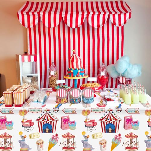 Image of Hxezoc 54 x 108 Inch Circus Party Tablecloths Disposable Plastic Carnival Table Cover for Carnival Birthday Party Decorations Outdoor Indoor Supplies