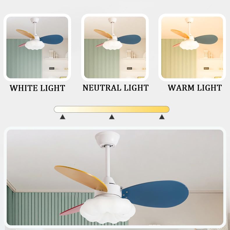 WOZZIO 52 Inch Ceiling Fans With Lights Remote Control,White Modern Ceiling Fan 3CCT 22W - View #6
