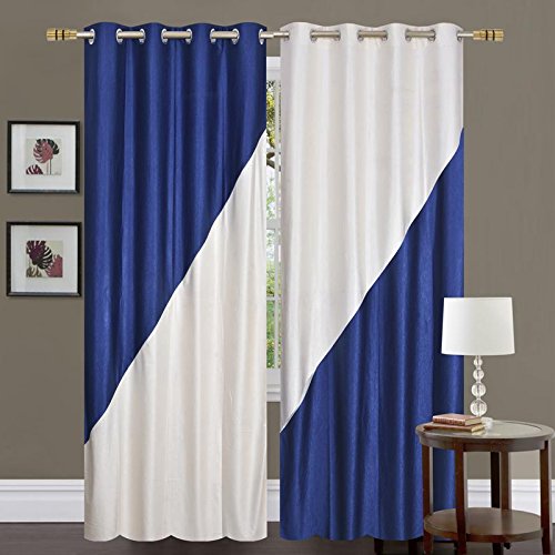 Stella Creations Polyester Blue Designer Eyelet Door Curtains (4x7 Feet) -Set of 2