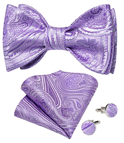 Image of DiBanGu Men Bow Tie Paisley Striped Self-Bow Tie for Men and Silk Woven Bowtie Pocket Square Cufflinks Wedding Party