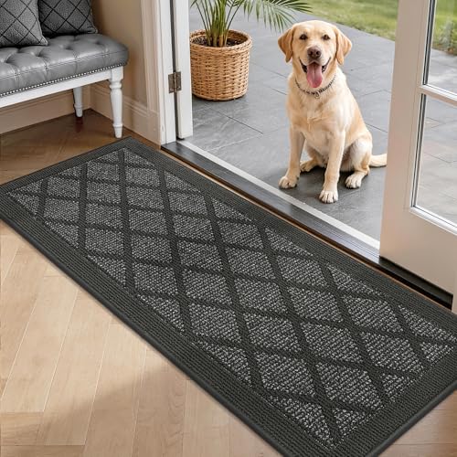 COSY HOMEER Non-Slip Door Mat 20"x48", Entryway Rugs Low Profile Absorbent Dirt Trapper Doormat for Front Entrance, Washable Polypropylene Entry Mat (Dark Grey)