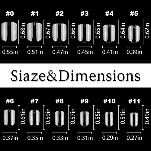Loveourhome 600Pc Short Round Square Acrylic Nail Tips Full Cover Clear Fake Nails Artificial False Fingernails 12 Sizes For Women Teen Girls Kids Manicure Design #TOP21