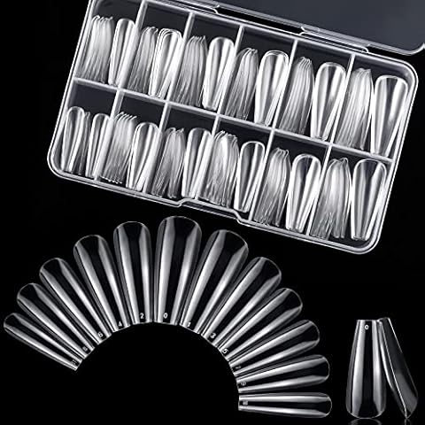 PAFUWEI 120 Pieces Ballerina Nail Tips Extra Long Coffin Nails Full Cover Clear Acrylic Nails Traceless False Fake Nail Tips with Case,12 Different Sizes for Girls Women Nail Salons & DIY Nail Art Cover