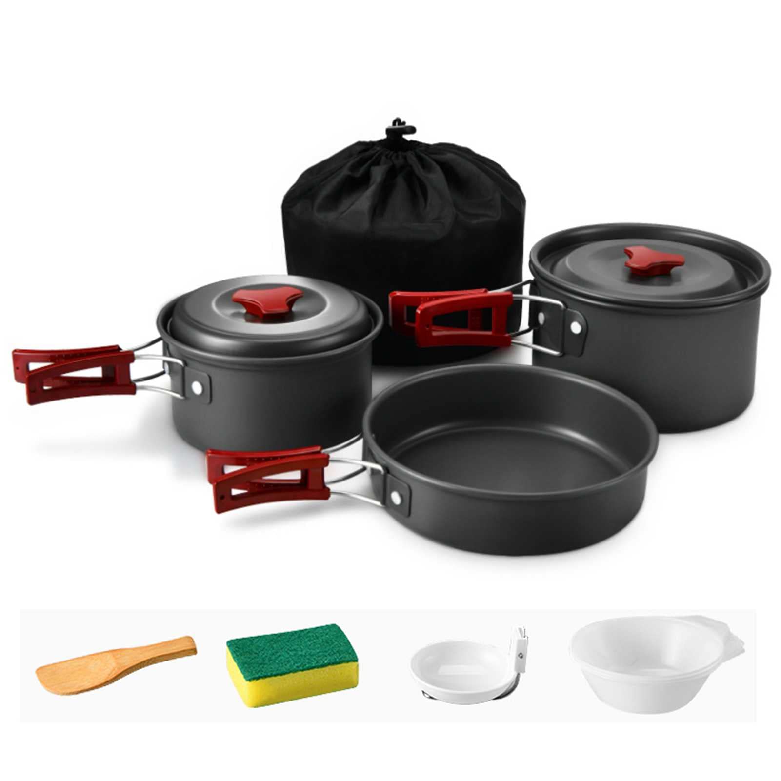 Outdoor-Set, Kleinteile-Tasche, Aluminium-Pfanne, Suppen-, Camping-Ausrüstung, Gewürzglas mit Kochgeschirr (A 18,5 x 10 cm)