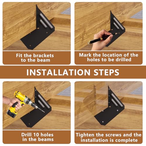 Image of 20pcs Hurricane Ties for Rafter, 14-Gauge Hurricane Straps Brackets Fit 2x4, 2x6 Truss to Rafter Connector, Hot Dip Galvanized Black Joist Hangers for Roofing Wood Timber, Hurricane Clips with Gloves