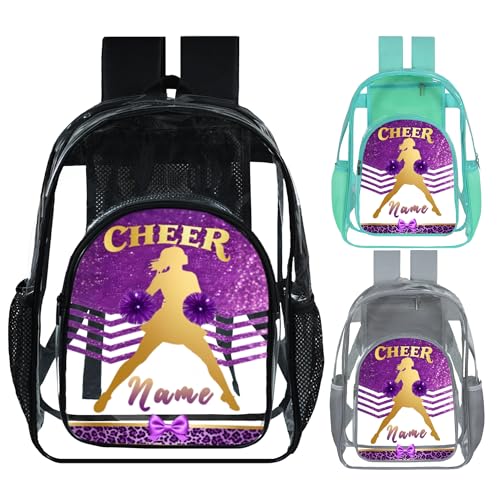 Clear Backpack for School Girls - Custom Cheerleader 17 Inches Transparent Heavyduty Schoolbag for Teens, Women, Student, Kids 10-12 in Elementary, Middle, High, College & Stadium Event