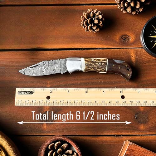 Custom Damascus Steel Pocket Folding Knife Customized Gift for Husband Dad Boyfriend, Groomsmen Gifts, Best Man Gifts for Wedding, 100% Handmade 6.5" Knives for Outdoor Camping Back Lock (Chess)