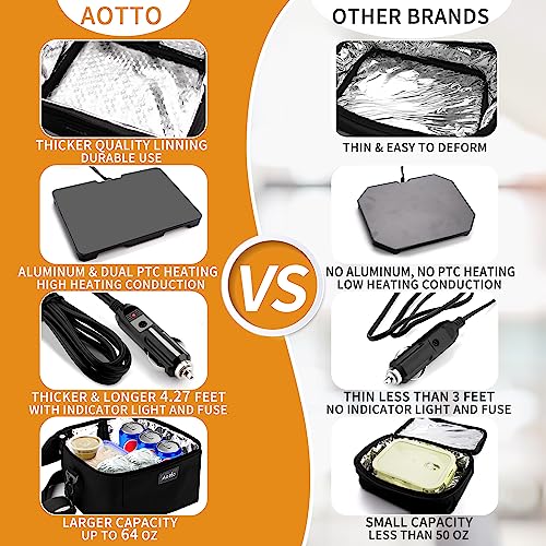 Aotto Portable Oven Electric Lunch Box Food Heater - 12V/24V 2-in-1 Car Food Warmer, Heated Lunch Box for Adults, Cook, Reheat, and Keep Meals Warm for Car, Truck, Travel - Black
