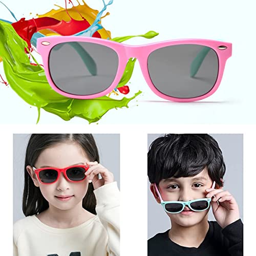Óculos De Sol Infantil Unissex 4 a 10 anos Flexível Polarizado Com UV400 + (Pink Com Rosa)