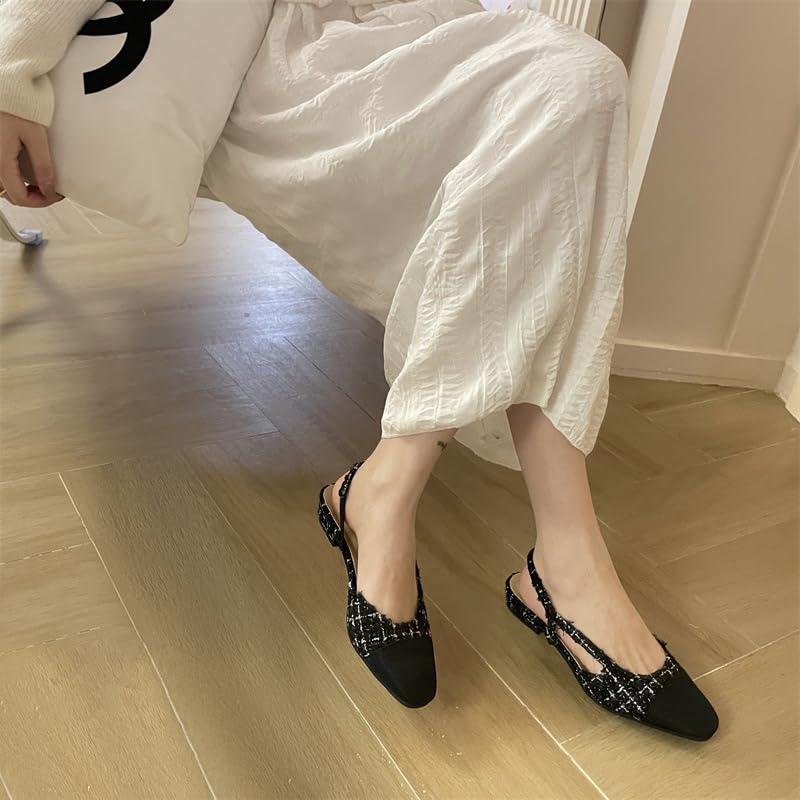 Image of MICIFA slingback flats for women, Round Toe Low heel Sandals Fashion Splicing Dress Shoes for Women