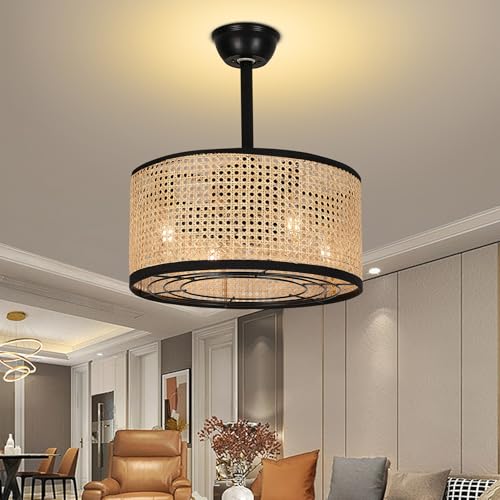 Plafonnier Ventilateur Rétro Ventilateur Plafond Bambou Avec Lumière - 6 Vitesses & Télécommande | Style Rétro Ventilateur Silencieux Télécommande