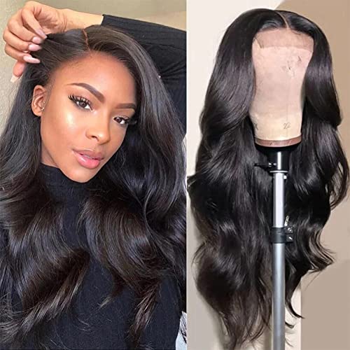 Body Wave Lace Front Wigs Human Hair Pre Plucked Bleached Knots with Baby Hair Glueless 4×4 Brazilian Virgin Lace Closure Human Hair Wigs for Black Women Natural Color 150 Density 18 inch