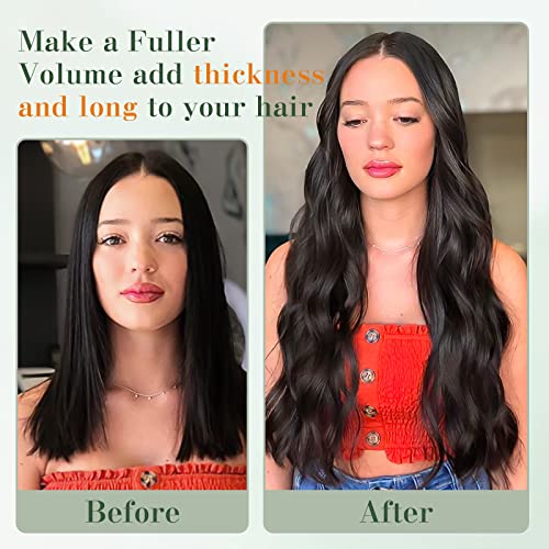 Image of Benehair One Piece Clip in Hair Extensions Human Hair Dark Black 8inch 3 /4 Full Head Straight Remy 5 Clips